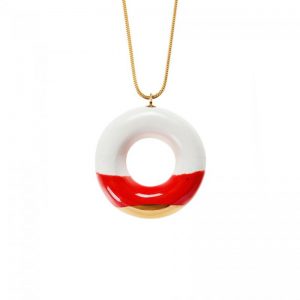 Milky Doughnut Pendant Necklace with Strawberry and Gold Glaze