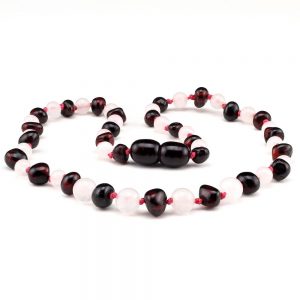 amber teething necklace black rose quartz